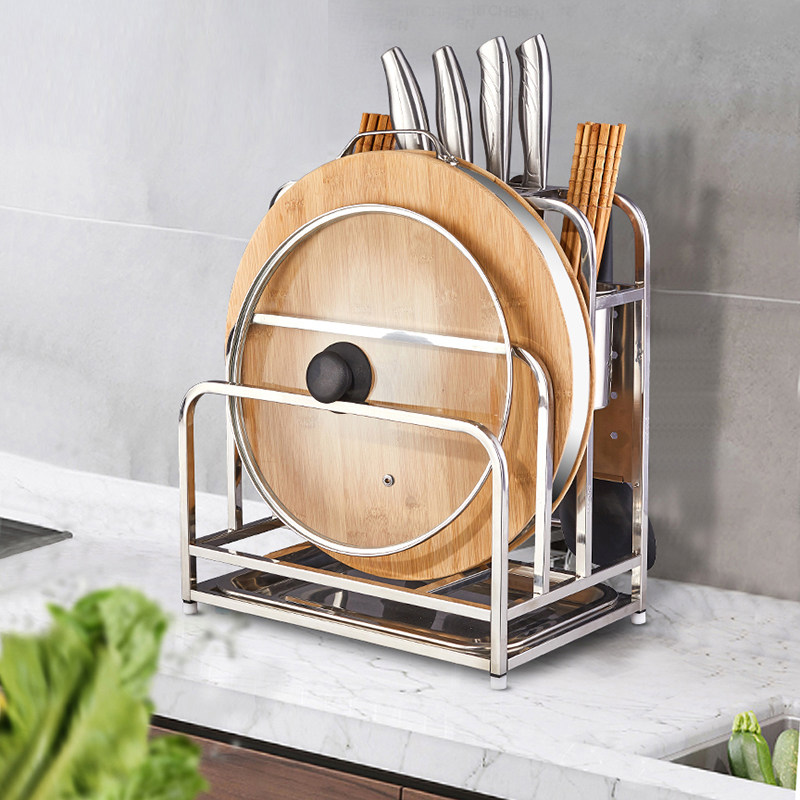 Xiyou 304 stainless steel knife holder kitchen rack integrated pot cover chopping board chopsticks cage vegetable knife supplies