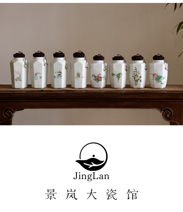 JingLan jingdezhen ceramic printing caddy fixings small storage tanks portable mini pu 'er tea seal moisture