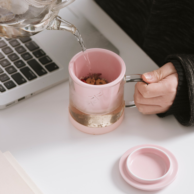 JingLanShan content home girl with cover glass ceramic cup creative vacuum cup tea separation