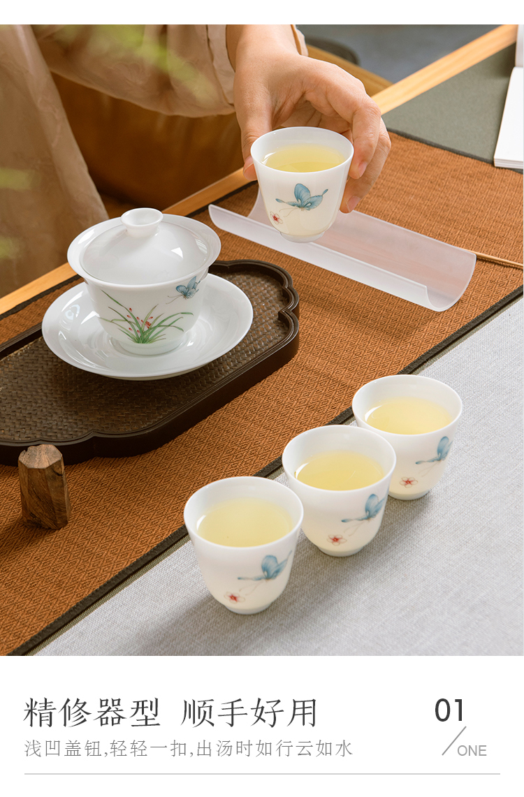 Jingdezhen ceramic cups manually kung fu tea set suit household hand made blue butterfly case white porcelain tureen tea cups