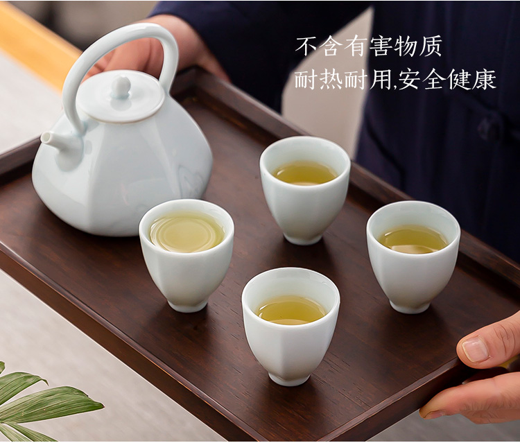 JingLan nearly hillshade green ceramic girder pot of tea tea set contracted household gift teapot kung fu tea