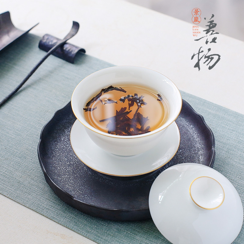 Manual only three tureen tea cups of jingdezhen porcelain thin foetus ceramic kung fu tea bowl suit household size