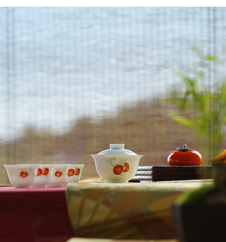 Good thing JingLan hand - made persimmon persimmon ruyi was suit jingdezhen ceramic tea taking kung fu tea tureen white porcelain