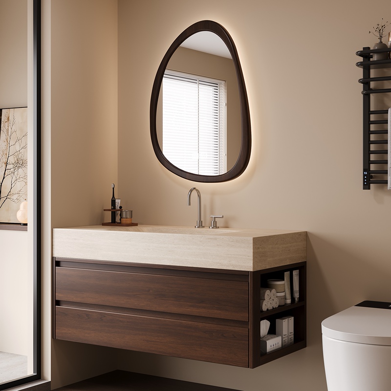 Medieval Style Slate Hot-Bent Integrated Basin Bathroom Cabinet Combination Red Oak Bathroom Sink Hand Wash Basin Cabinet