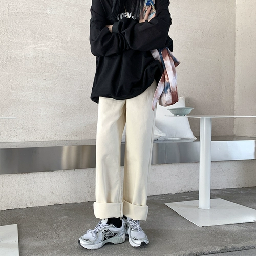 Весенние белые цветные абрикосовые штаны, коллекция 2021, свободный прямой крой