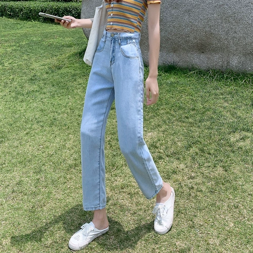 Джинсы, штаны, тонкая летняя одежда, свободный прямой крой, подходит для подростков, высокая талия