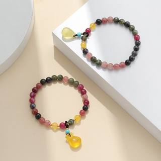 手链女天然碧玺水滴单圈多彩手串水晶石搭配翡翠福袋小众设计手链