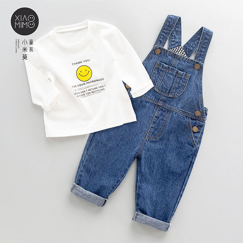 Baby Cuddling Bag Pants Jeans Cowboy Spring Autumn 0 6-year-6 men and women Boys Foreign Pie Pure Cotton Harness Long Pants Baby Pants Spring Dress