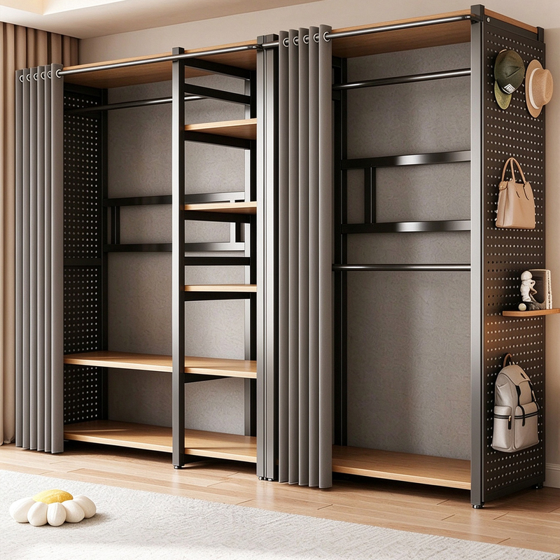 Perforated Board Wardrobe Open-Style Clothes Rack Bedroom Home Floor-Standing Storage Hanging Rack Simple Assembly Closet Rack