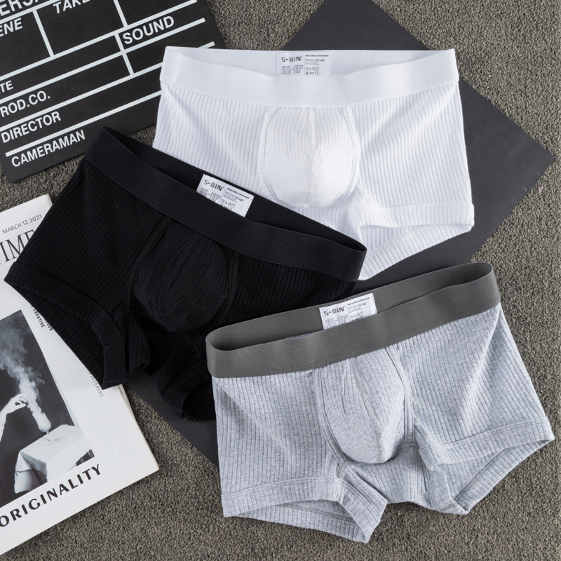 Tommy Men's Underwear Pure Cotton Boxer Briefs Ribbed Cotton Four-Corner Briefs Men's Underpants Men's Sports Boxer Briefs