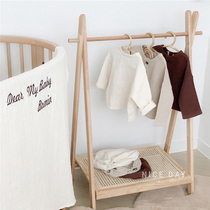 Korea ins childrens room floor hanger bedroom hanger household rack solid wood storage coat rack
