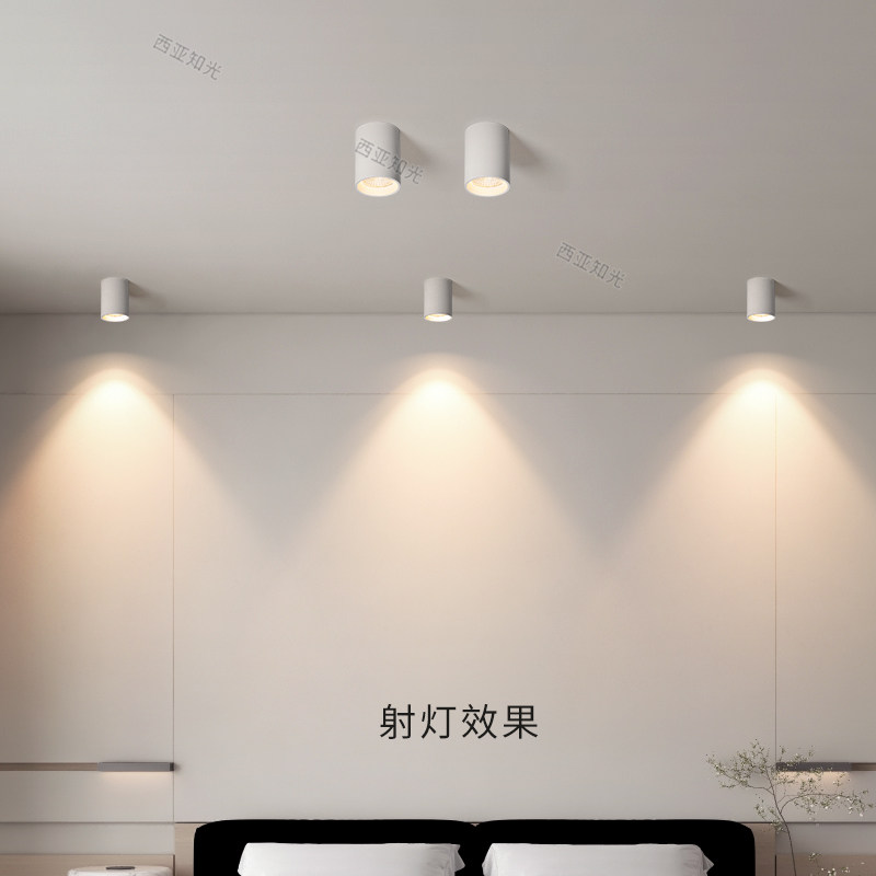 明装筒灯射灯LED天花灯免开孔家用圆形吸顶式玄关走道卧室无主灯：打造温馨家居氛围的秘密武器！-明装筒灯-淘宝好物网