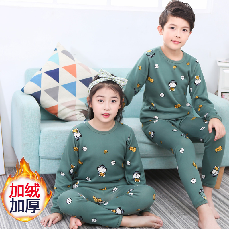 Mùa thu / đông childrens bộ đồ lót ấm áp cộng với nhung boy đáy bông áo len cô gái có kích thước dày cậu bé đồ ngủ vòng cổ lớn.