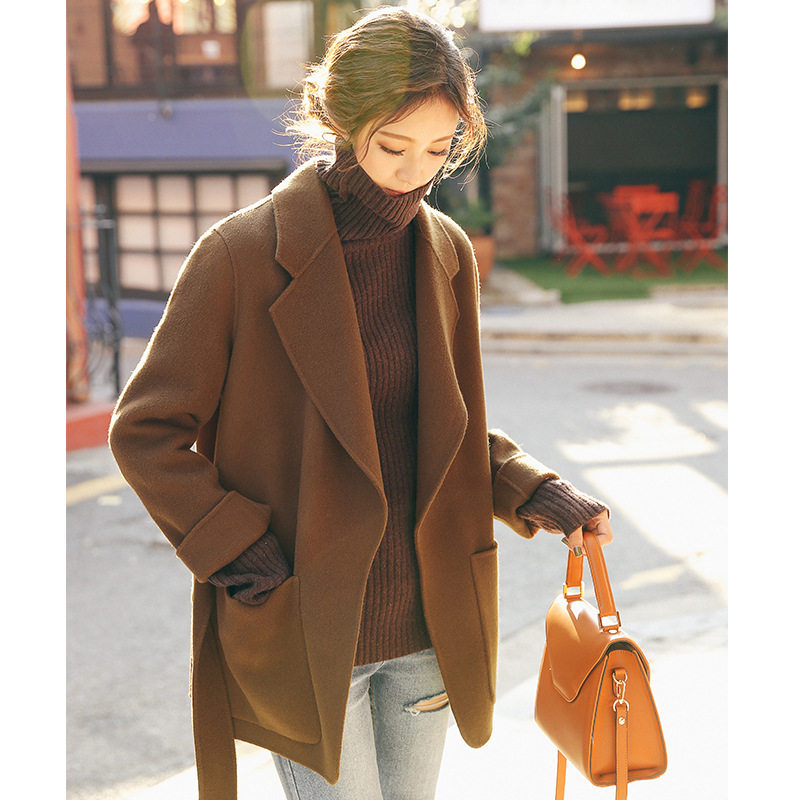 Advanced senses double face cashmere big coat woman 2021 Winter new Korean version small subshort wool suit jacket