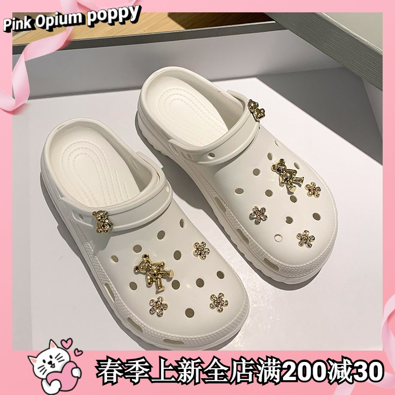 Japanese Pink Opium Poppyins Clogs for Women, Summer Outdoor Non-Slip 2026 New Closed-Toe Sandals