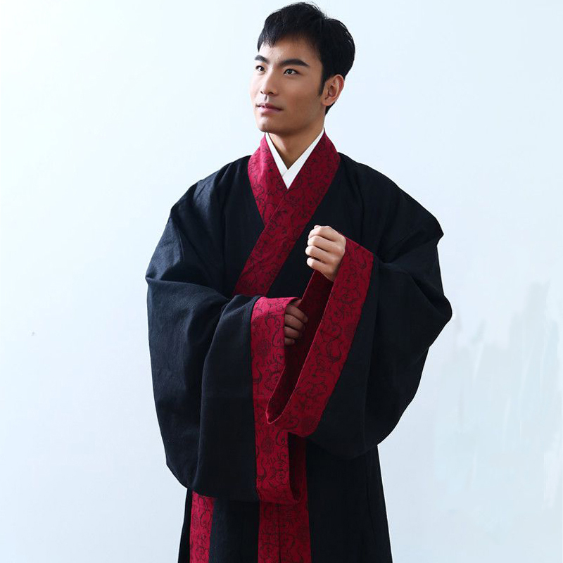 Huai Gu Han clothes men's straight and original cotton hemp Qinchu black red spring and summer traditional classical