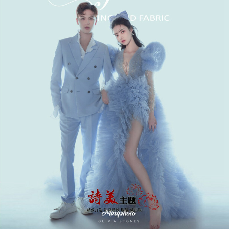 2023 New Studio Han Bubble Sleeve Short Cake Dress Wedding Couple Theme Writing Photography Clothing