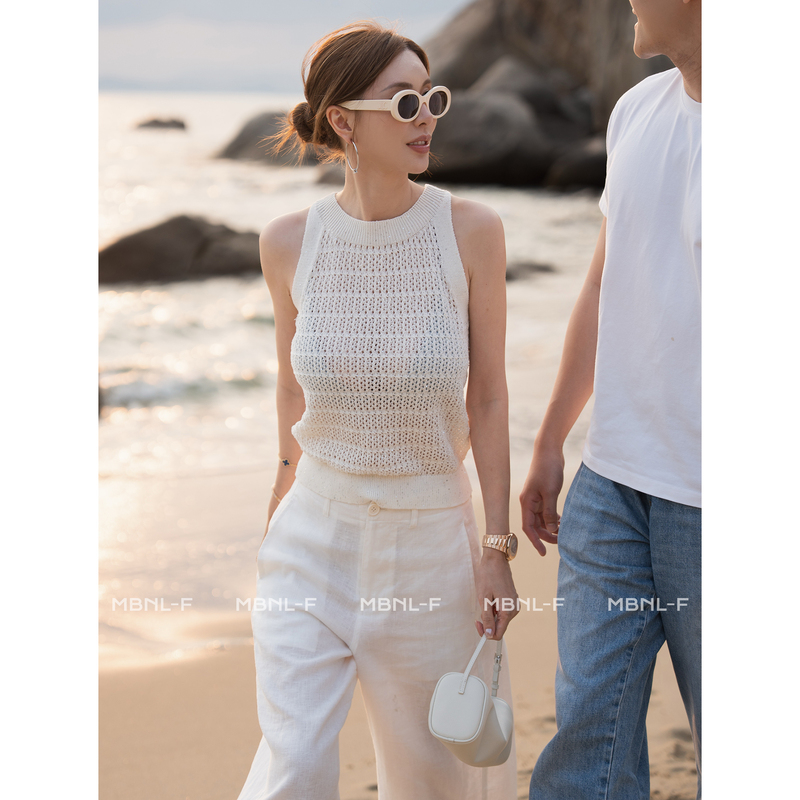 Mbnl-F Qin Lei Women's Clothing Heavy Embroidery Beaded Yarn Crochet Hollow Sleeveless Knitted Vest Jn-Sy1599