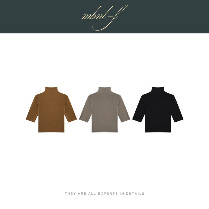 Mbnl-F Qin Lei Women's Clothing "Simple Stacked Collar" Cotton Blend Basic Stacked Collar Mid-Sleeve Top Xy-6Tx2011
