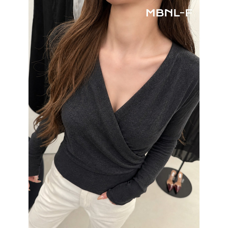 Mbnl-F Qin Lei Women's Clothing "Twist Knit Short Sweater" Cross Twist Wrap V-Neck Sweater Xy-6Mz2055 Mbnl-F Qin Lei Women's Clothing "Twist Knit Short Sweater" Cross Twist Wrap V-Neck Sweater Xy-6Mz2055