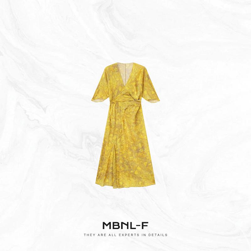 Mbnl-F "Tea Break" 100% Heavy Silk Custom-Dyed Waist-Slimming Dress Qin Lei Xm-Xqz3667