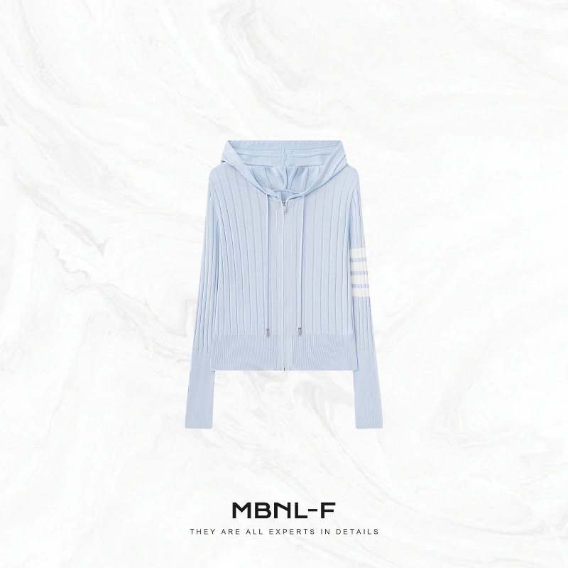Mbnl-F "Four-Bar Hoodie" Silk and Wool Blend Drawstring Hooded Cardigan Qin Lei Xm-Xmy2279