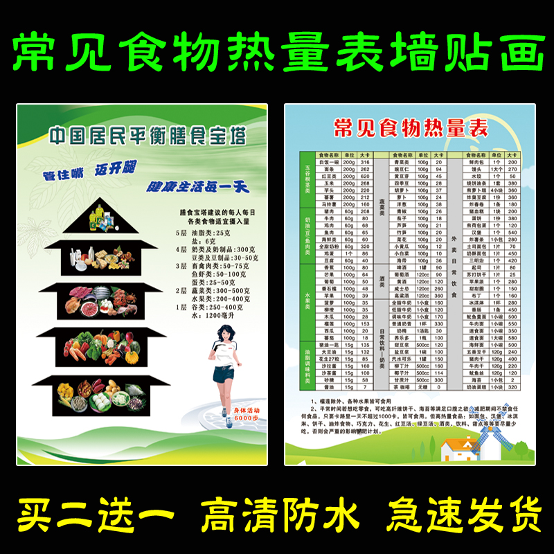 Common food calorie calorimeter posters posters Painting Fitness Room Health food Nutritional Ingredients and Energy Fig.