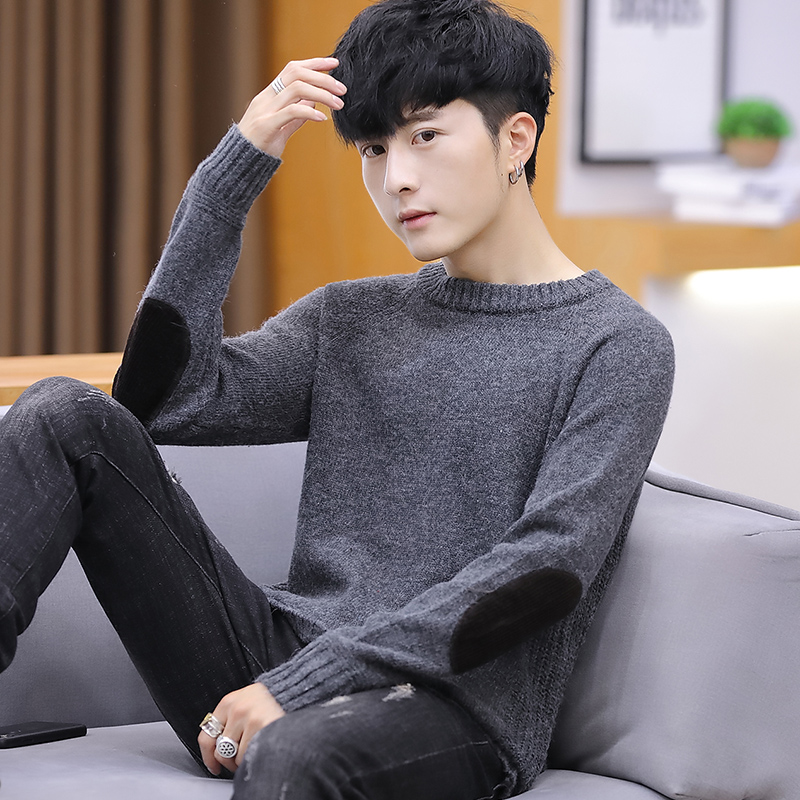 Sweater male Korean version trendy personality autumn winter plus suede thickened round neckline wool sweater men cashmere knit undershirt-Taobao