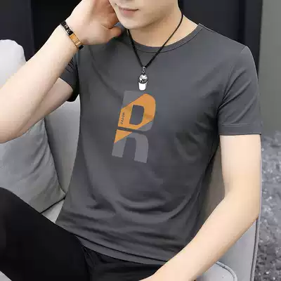 Modal short-sleeved t-shirt men's trend 2021 new summer men's solid color ice silk top half-sleeved round neck tide brand