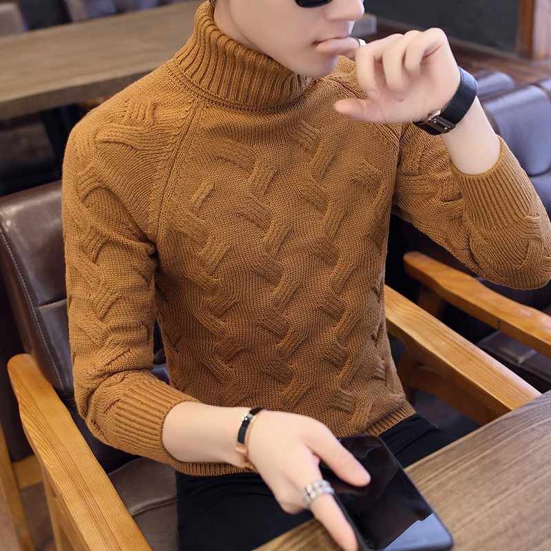 Turtleneck sweater men plus velvet thickened winter Korean trend cashmere knitted base shirt personality men's cardigan my