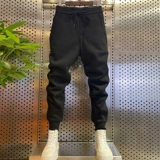 Штаны, демисезонные утепленные джинсы с начесом, в корейском стиле, свободный крой