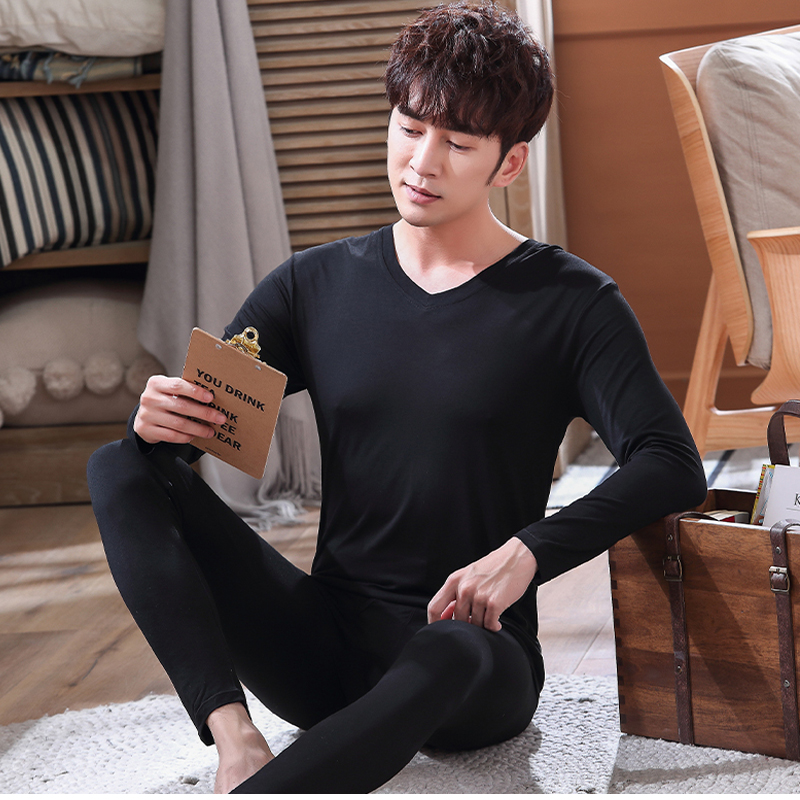 No Marks Heat Coat Pants Men's Autumn Winter Modell Cotton Men Pure Cotton Round Collar Inner Lap Clothes Autumn Clothes Sanitary Pants Tz