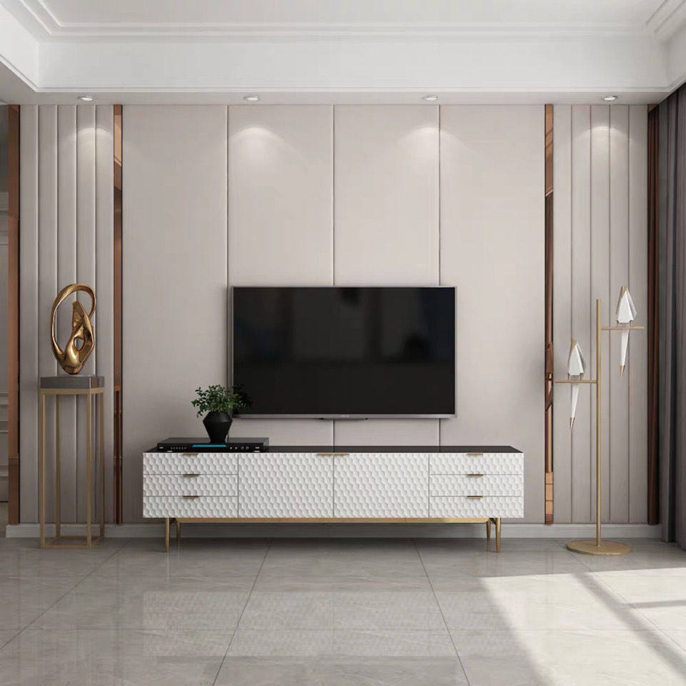 TV Background Wall Hard Bag Light Luxury Modern Simple Living Room Sofa Master Bedroom Head Metal Bar Decor Soft Bag