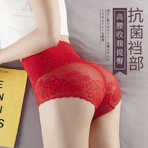 Mu Dian Fensha Underpants Womens Red Benth Lace High Waist Sexy Mid-waist breifs Abdominal Cotton Antibacterial