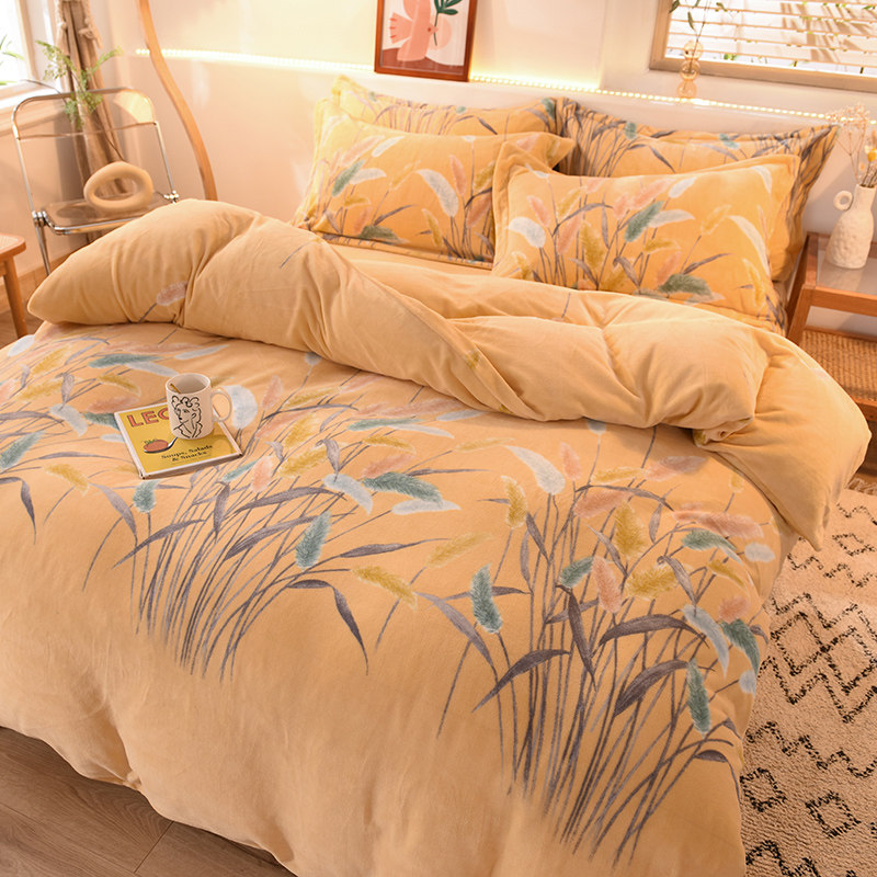 Winter four sets Quilt Cover Thickened Milk Suede Double Sided Coral Suede Warm Flannel Suede Bed bedding