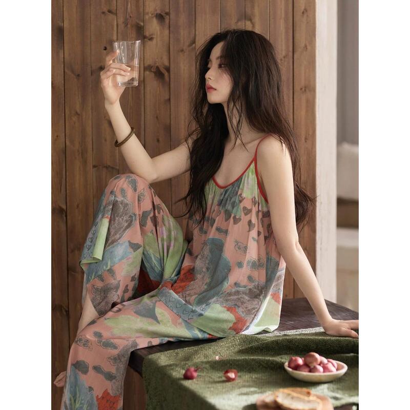 Victoria's Padded Pajamas for Women, Summer Thin Cotton Silk Suspenders, Woven Cotton Gauze, High-End Home Wear