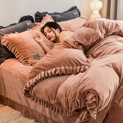 Winter milk velvet four-piece quilt cover coral velvet double-sided flannel Crystal plus velvet sheets bedding quilt