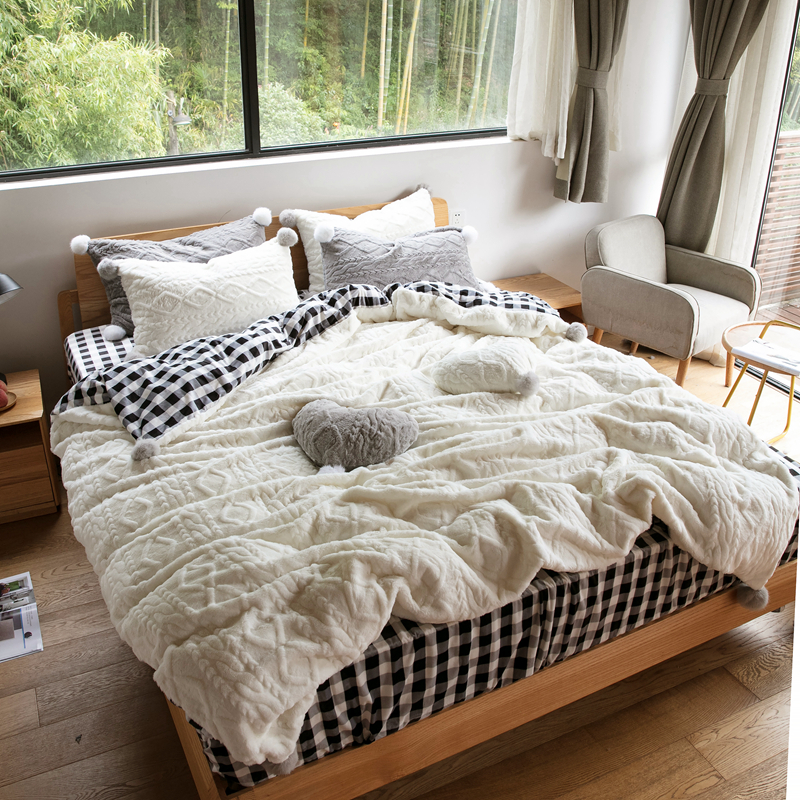 Coral Suede Four Pieces Covered Bedsheet Style Warm Flange Suede Bedding GIRL HEART PRINCESS WIND DOUBLE FACE SUEDE WINTER