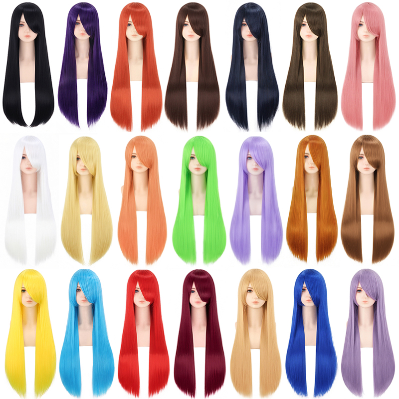 Cat Eight Button Network Universal Cos Wig 80cm cm Long Straight Hair Black Silver White Dark Brown Light Green Red Yellow Blue Purple