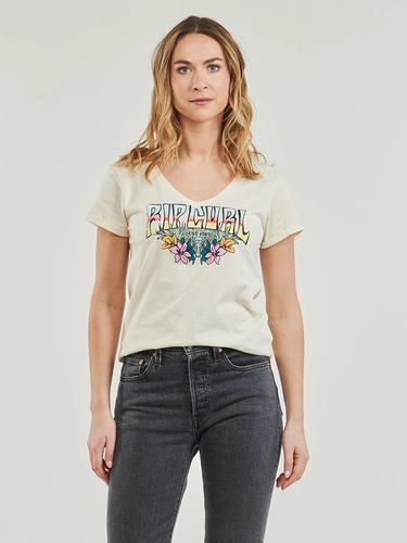 rip curl Приталенная белая летняя футболка, короткий рукав, V-образный вырез