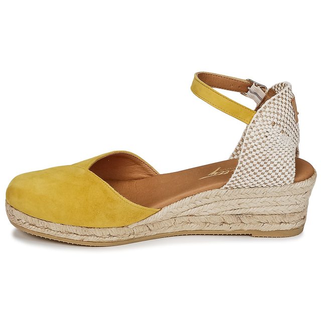 ເກີບເກີບຜູ້ຍິງ BettyLondon Sandals Wedge Heels Baotou Straw Bottom Casual Fashion High Heels Yellow Summer Style Spain