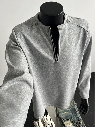 Черные цветные наплечники с молнией, осенняя толстовка, лонгслив, в американском стиле, короткий рукав