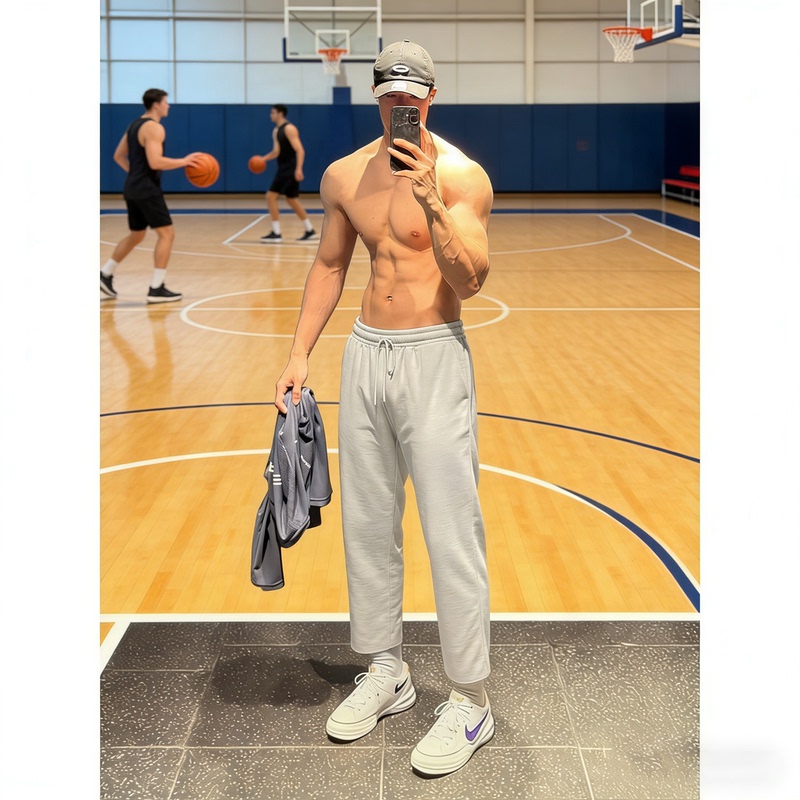 White-Gray Cropped Basketball Sweatpants for Men, Spring/Summer Running Track and Field Training Fitness Pants, American-Style Straight-Leg Sports Pants