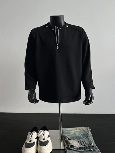 Черные цветные наплечники с молнией, осенняя толстовка, лонгслив, в американском стиле, короткий рукав