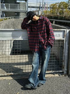 European and american street red long-sleeved plaid shirt for men 2024 autumn american retro high street plaid shirt jacket trend