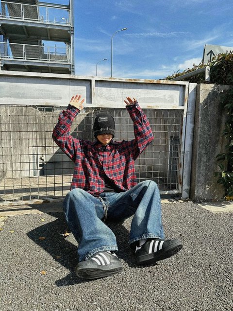 European and American street red long-sleeved plaid shirt for men 2024 autumn American retro high street plaid shirt jacket trend