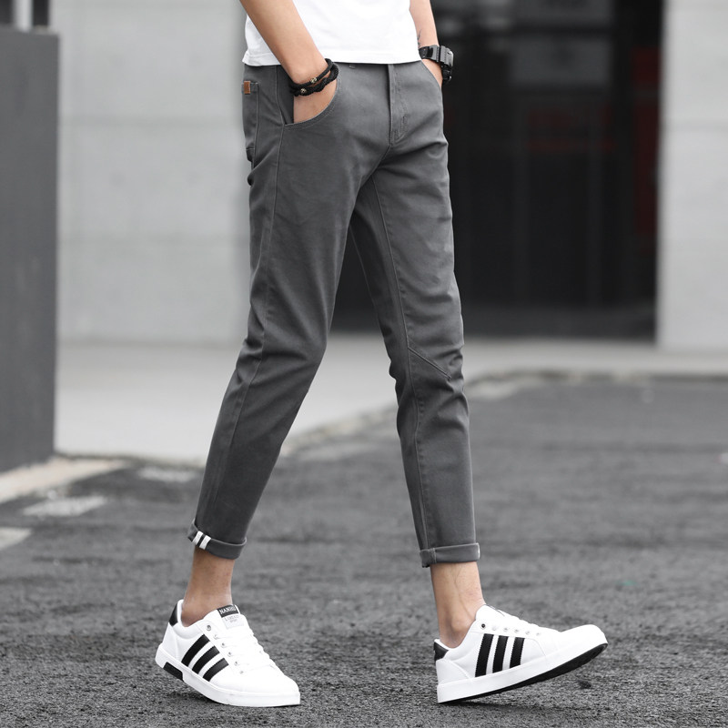 Men's cropped pants spring Korean version casual pants slim handsome smoke pipe pants youth versatile 9 points pants men's pants tide