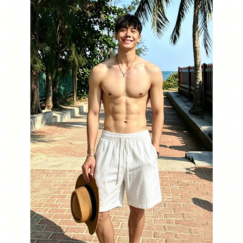 Old Money Style White Linen Shorts for Men, Summer Lightweight Breathable Beach Pants, Loose Straight-Leg Five-Point Shorts