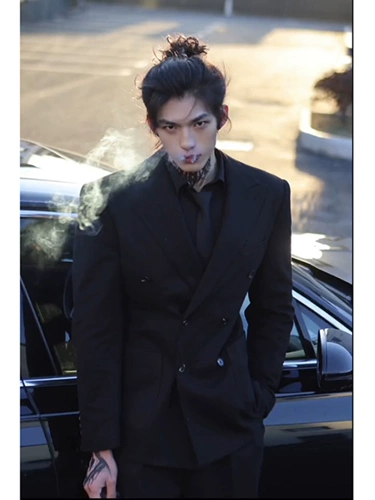 Мужской черный демисезонный классический костюм, куртка для отдыха, изысканный стиль