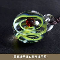 [Long -Term] черный дно зеленый шелковый красный кулон сердца+восковая веревка